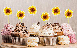 Топери патріотичні  "Соняшник кольоровий" для бургерів або кексів в українському стилі (6 шт/уп)