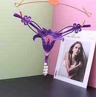 Еротичні труси з перлами Квітка універсальний фіолетовий