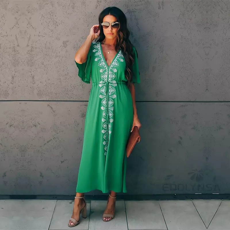 Плаття-туніка жіноче з вишивкою, зелене, фото 1