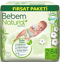 Підгузки одноразові дитячі BeBem Natural mini 2 3-6 кг - 84 шт.