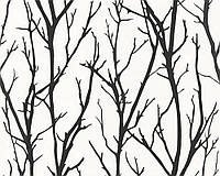 Фактурные немецкие обои 268341, с черными ветками и стеблями растений на белом фоне, моющиеся виниловые