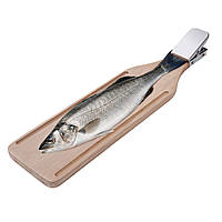 Дошка обробна для чищення риби із затискачем з бука Люкс 60х14 см з жолобками по краях Wood&Steel
