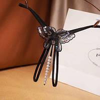 Еротичні трусики чорні жіночі з розрізом і перлами - розмір універсальний (на резинці)