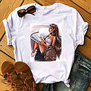 Жіноча базова футболка оверсайз з яскравим молодіжним принтом (р. 42-50) 27FU1066, фото 9