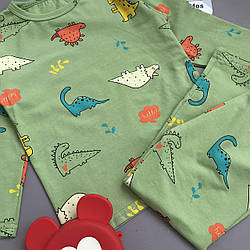 Літня піжама для хлопчика з динозаврами Зелена 4821 59, Зелёный, Для мальчиков, Весна Осень, 120, 4 года