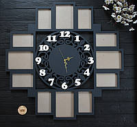 Деревянная фоторамка с часами, часы с фоторамками, 12 фоторамок, фотоколлаж с часами