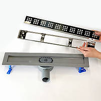 Душовий трап для душу з горизонтальним виходом, поворотним сифоном з гратами "квадрат" 80 см, фото 4