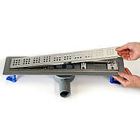 Душовий трап для душу з горизонтальним виходом, поворотним сифоном з гратами "квадрат" 80 см, фото 7