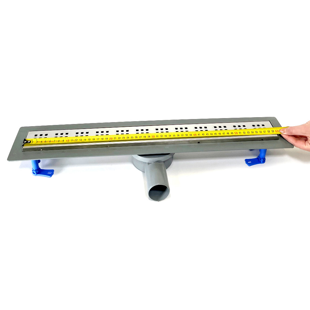 Душовий трап для душу з горизонтальним виходом, поворотним сифоном з гратами "квадрат" 60 см, фото 1