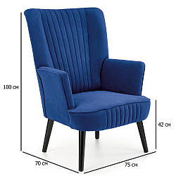 Темно-синє оксамитове крісло з високою спинкою Delgardo на чорних дерев'яних ніжках до кабінету