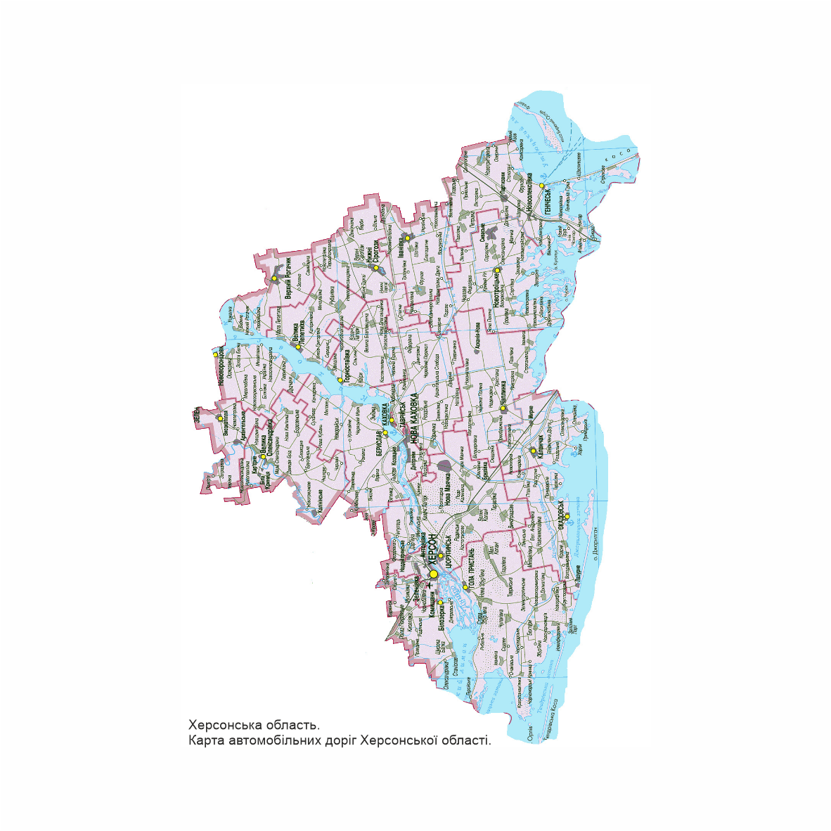 Карта автомобільного сполучення Херсонської області, формат А3 (420х297мм.) папір  150гр/м2