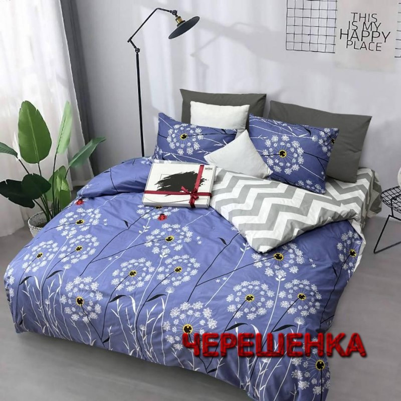 Тканина для постільної білизни Бязь "Gold" Lux GL1753A (50м) кульбаби на синьому