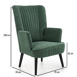 Темно-зелене оксамитове крісло з високою спинкою Delgardo на чорних дерев'яних ніжках до кабінету
