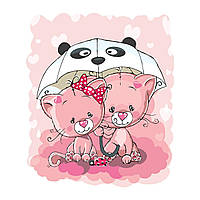Картина по номерам Strateg ПРЕМИУМ Розовые котики под зонтиком с лаком размером 30х40 см SV-0022