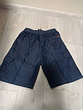 Чоловічі подовжені шорти бриджі капрі батал з кишенями полегшений джинс 52-56 розміри сині та блакитні, фото 3
