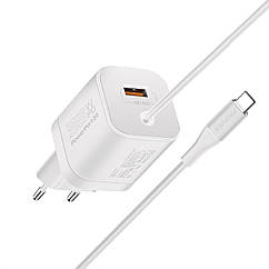 Мережевий зарядний пристрій Promate PowerPort-PDQC3 33 Вт USB-A порт + USB-C кабель White