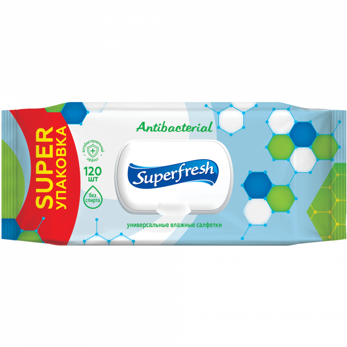 Серветка волога Superfresh Antibacterial з клапаном 120 шт