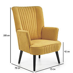 Крісло оксамитове з високою спинкою Delgardo гірчичний на чорних дерев'яних ніжках у вітальню
