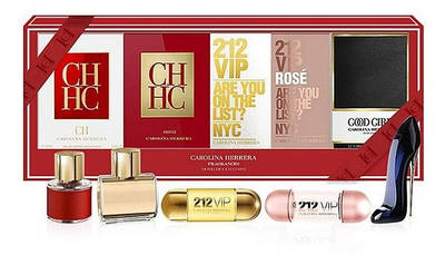 Парфумерний подарунковий жіночий набір міні парфумів Carolina Herrera 5в1: CH + 212 VIP + Rose + Good Girl + Legere