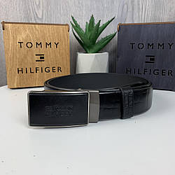 Чоловічий шкіряний ремінь автомат Tommy Hilfiger чорний — натуральна шкіра, стиль і комфорт