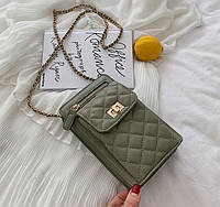 Женская мини сумочка клатч с цепочкой стеганная Зеленый