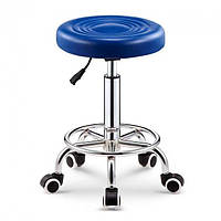 Стілець для майстра на коліщатках кожзам (синій) без спинки