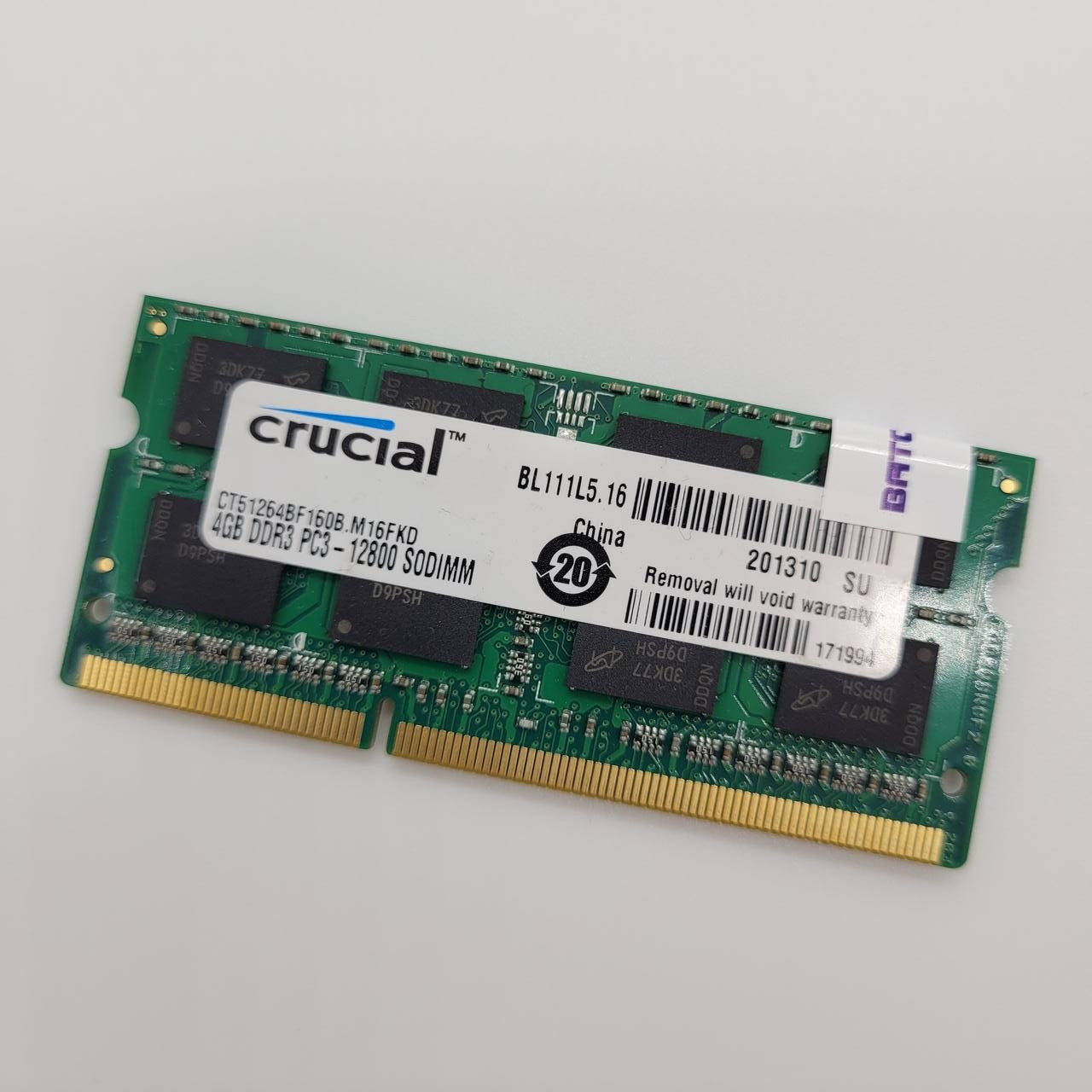 Оперативна пам'ять для ноутбука Crucial SODIMM DDR3 4Gb 1600MHz PC3-12800s 2R8 CL11 (CT51264BF160B.M16FKD) Б/В