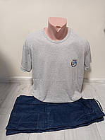 Мужской комплект Турция Найк Знак футболка и шорты джинс хлопок 54-56 размеры светло-серый