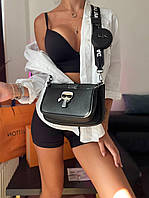 Сумка женская через плечо Karl Lagerfeld Карл Лагерфельд Кожаная черная кросс боди на широком ремне