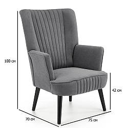 Сіре оксамитове крісло з високою спинкою Delgardo на чорних дерев'яних ніжках у вітальню