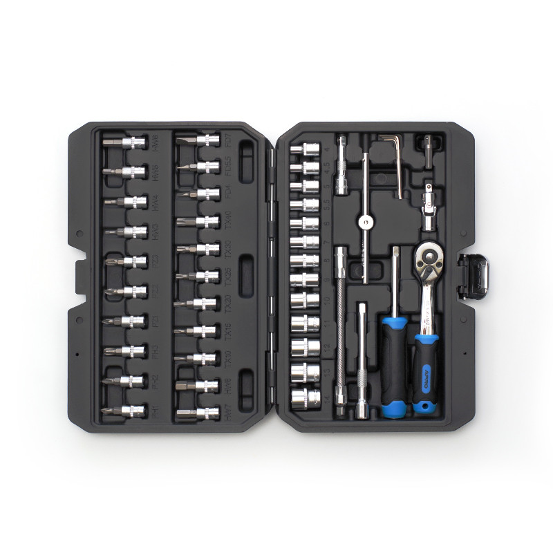 Набір насадок (інструментів) торцевих c тріскачкою CrV 1/4 (90Т) (46 шт.) Apro, фото 1