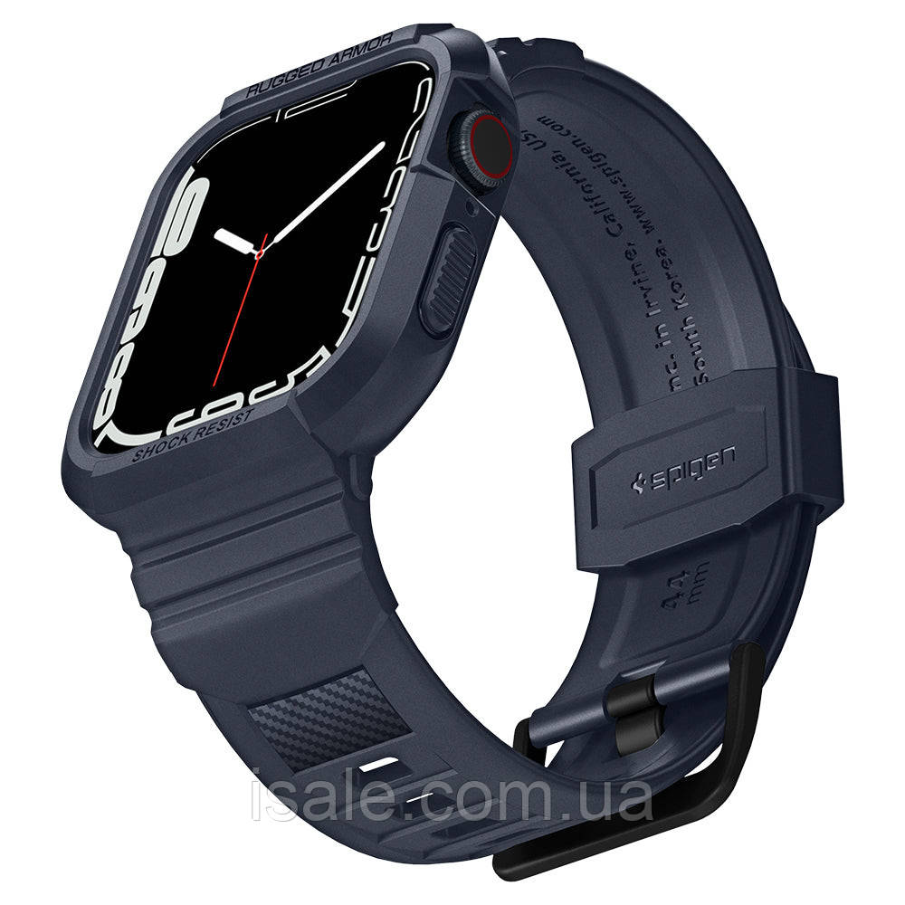 Чохол з ремінцем Spigen Rugged Armor Pro для Apple Watch 44/45 mm Series 9/8/7/6/SE/5/4 — Чорне вугілля, фото 1