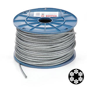 Трос 6мм. DIN 3055 (6x7+FC) (оцинкований W1, в ПВХ обплетенні - 1мм.) (бухта 100м.) APRO