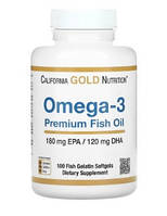 Omega California Gold Nutrition омега 3, риб'ячий жир преміальної якості, 180 мг ЕПК/120 мг ДГК, 100 капсул