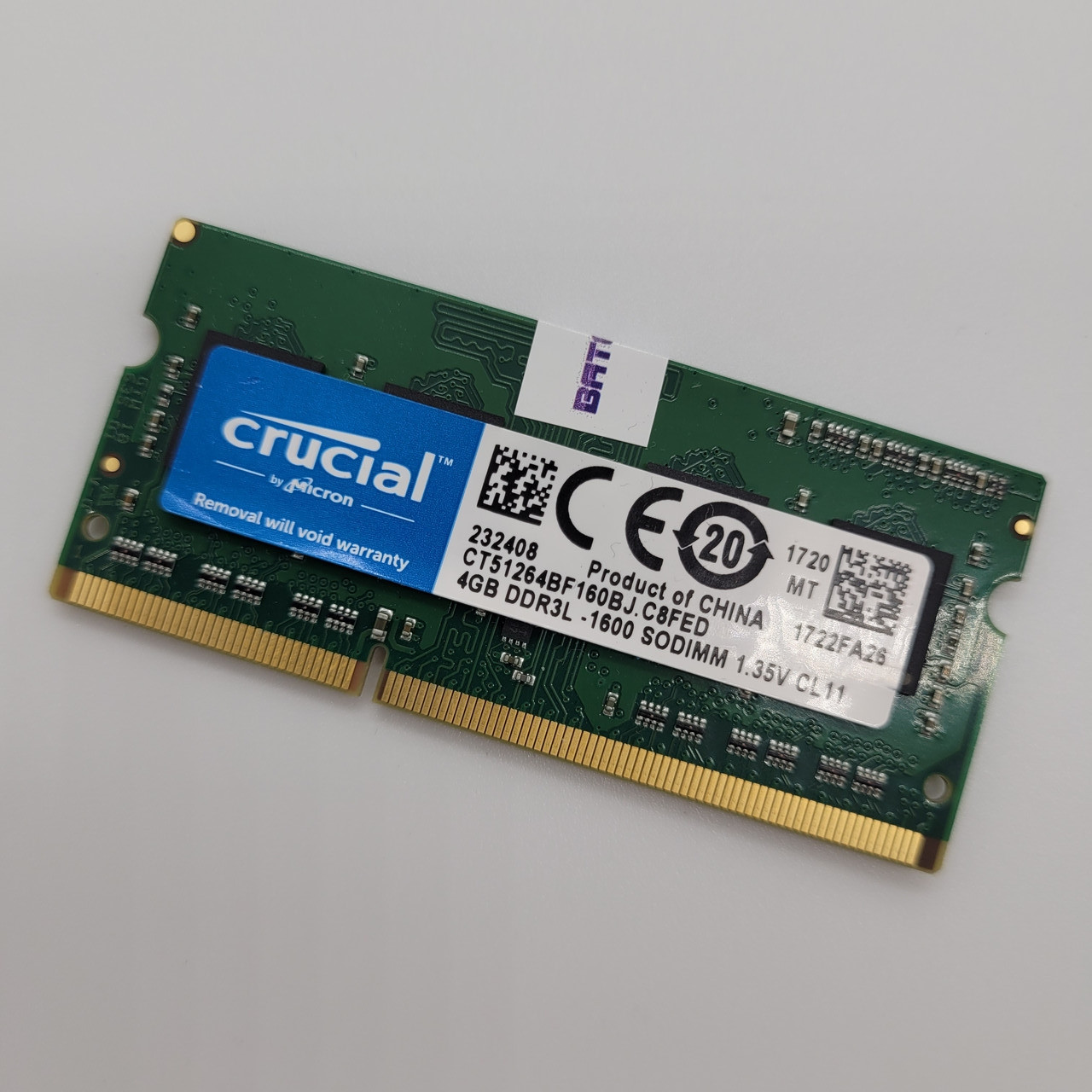 Оперативна пам'ять для ноутбука Crucial SODIMM DDR3L 4Gb 1600MHz 12800s 1R8 CL11 (CT51264BF160BJ.C8FED) Б/В