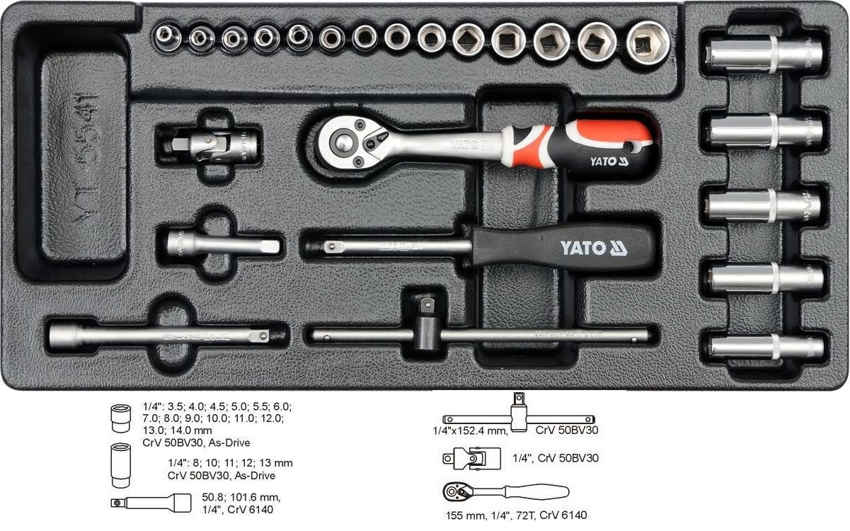 Ложемент з набором Головок 1/4" 25 шт YATO YT-5541