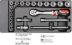 Ложемент з набором Головок 3/8" 22 шт YATO YT-5542