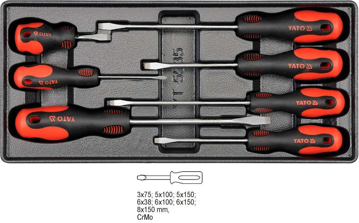 Ложемент з набором плоских викруток 7 шт YATO YT-5535