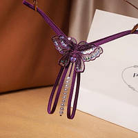 Еротичні трусики жіночі з розрізом і перлами універсальний фіолетовий