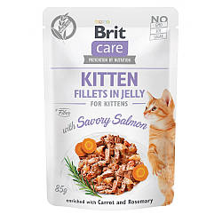 Вологий корм Brit Care Savory Salmon Fillets in Jelly (Бріт Кеа для кошенят з лососем в желе) 85г