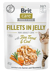 Вологий корм Brit Care Fine Trout&Cod in Jelly (Бріт Кеа для котів з тріскою та форелю в желе) 85г
