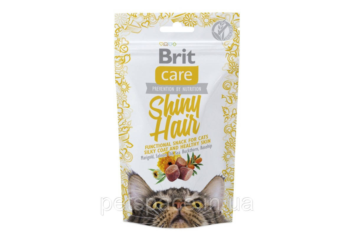 Ласощі Brit Care Shiny Hair (Бріт Кеа для блискучої вовни котів з лососем) 50г, фото 1