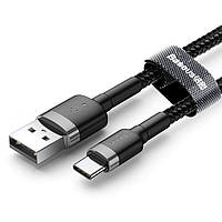 Короткий кабель USB Type-C 3А для быстрой зарядки шнур тайп-С нейлоновый Baseus 0.5м (черный)