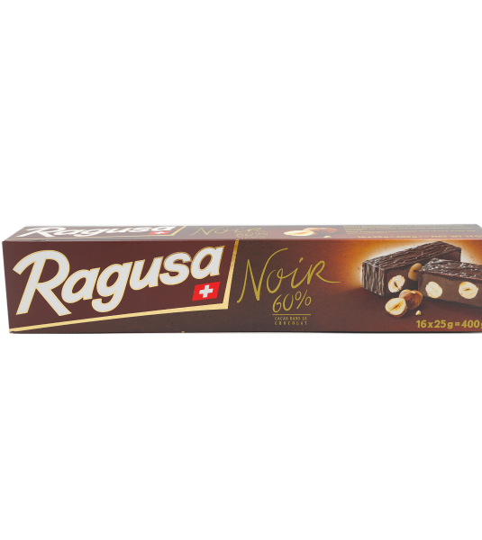 Гіркий шоколад Ragusa Noir з начинкою з праліне та цільного фундуку 400г