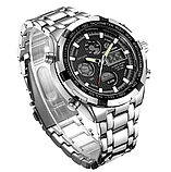 Сталевий спортивний чоловічий кварцовий електронно-стрельний годинник із підсвіткою і будильником, фото 4