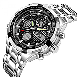 Сталевий спортивний чоловічий кварцовий електронно-стрельний годинник із підсвіткою і будильником, фото 5