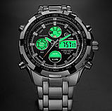 Сталевий спортивний чоловічий кварцовий електронно-стрельний годинник із підсвіткою і будильником, фото 7
