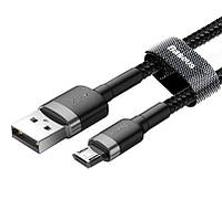 Кабель MicroUSB 2.4А для швидкої зарядки Baseus шнур Мікро ЮСБ нейлоновий 1м (чорний)