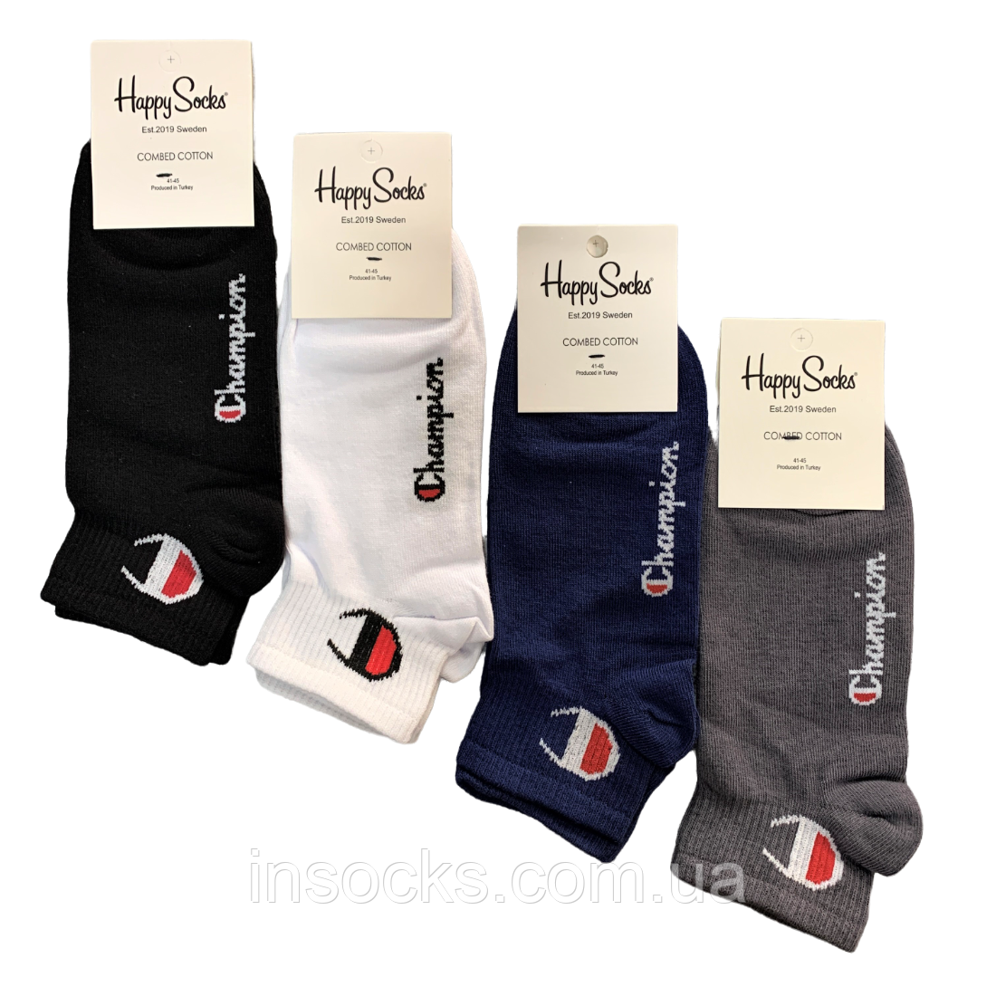 Шкарпетки чоловічі "Happy Socks" Champion, хб, демісезонні. 41-45р. Короткі.