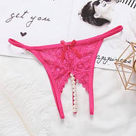 Трусики з розрізом та перлинами малинові розмір універсальний, резинка до 85см.